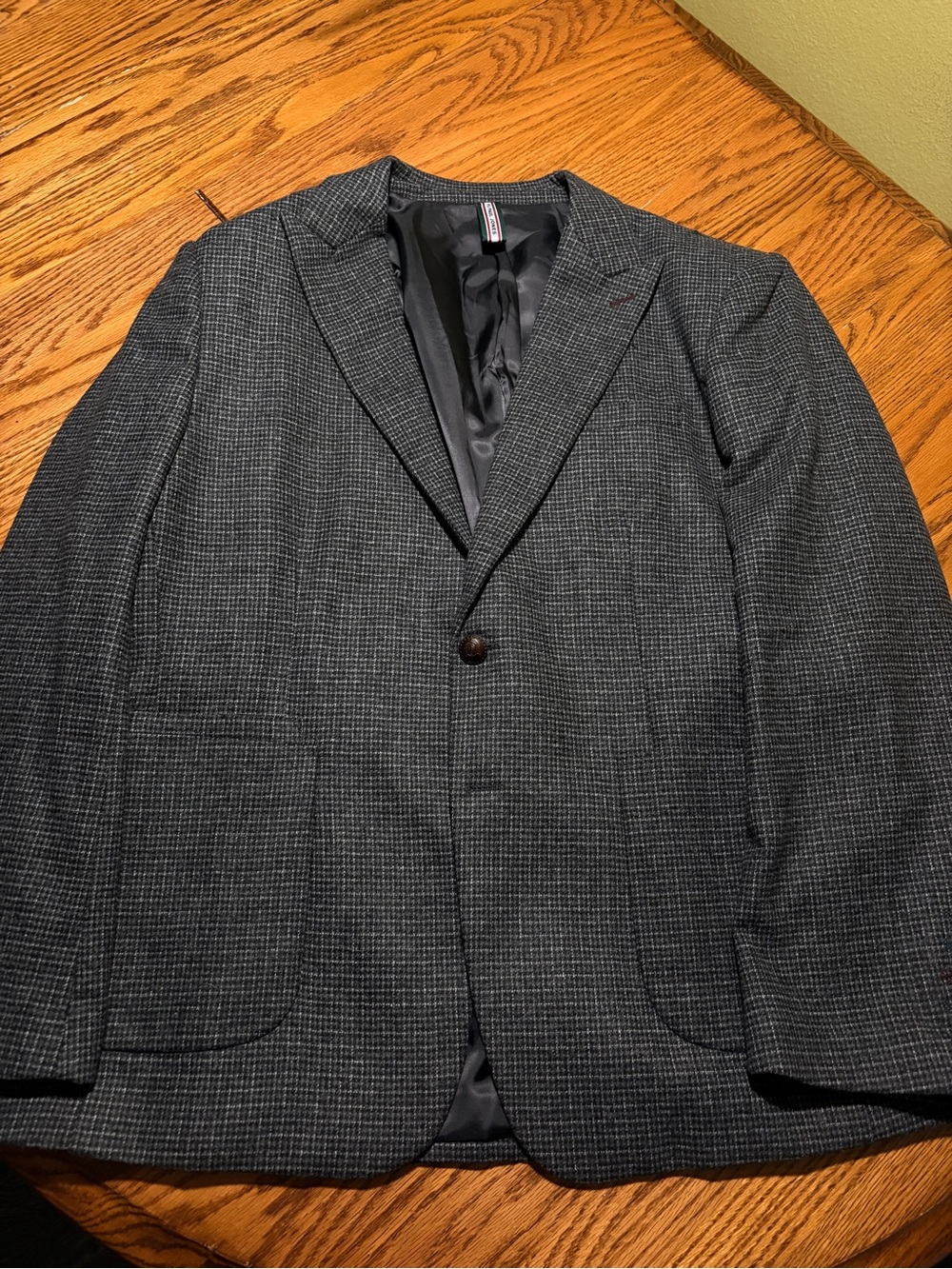 Men's Charcoal Houndstooth Single-Button Sport Coat